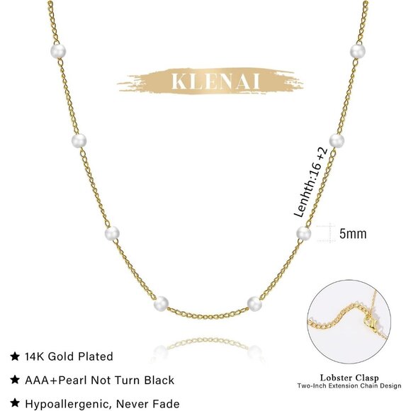 Gold Pearl Necklace for Women, 14K Gold Plated Jewelry Gifts - Picture 5 of 7